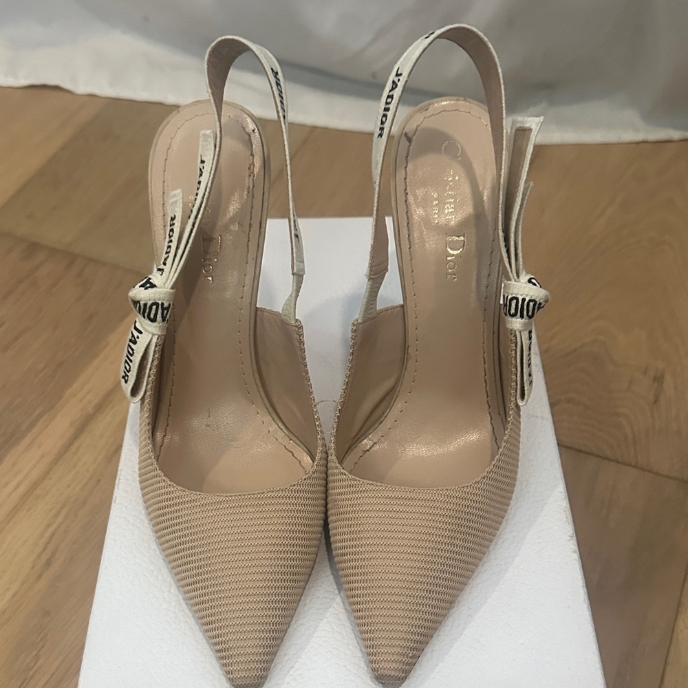 Dior Nude Slingback Heels with Bow Accent